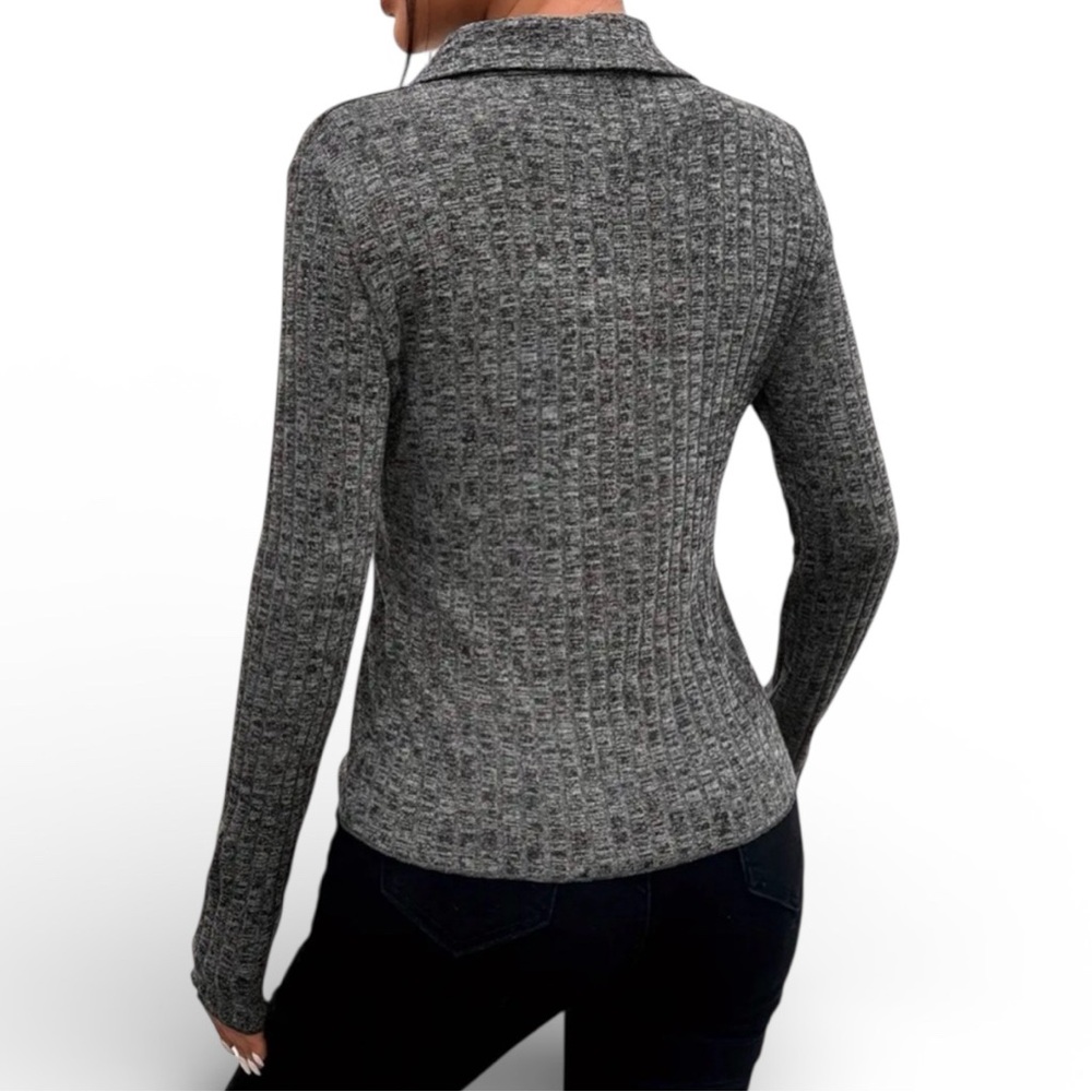 NWT! Gray Ribbed Button-Up Cardigan - Picture 3 of 3